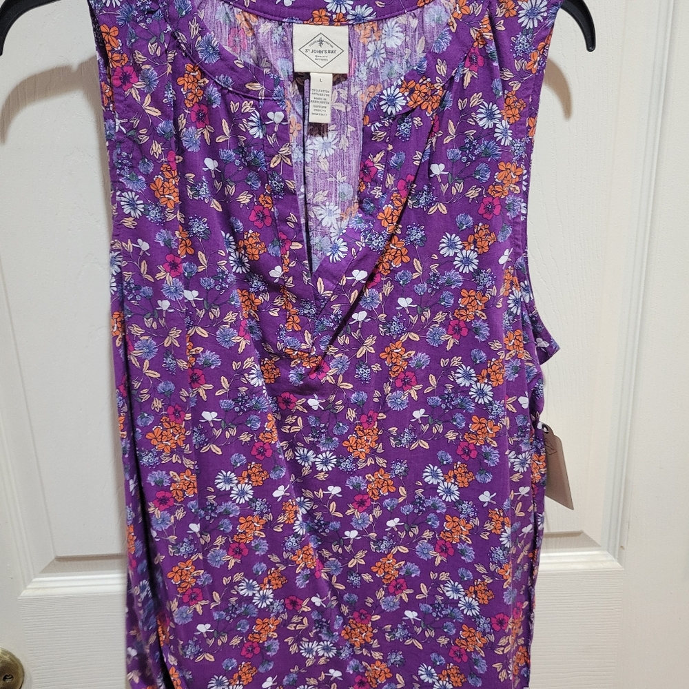 St. John's Bay Purple Floral Blouse with V-Neck